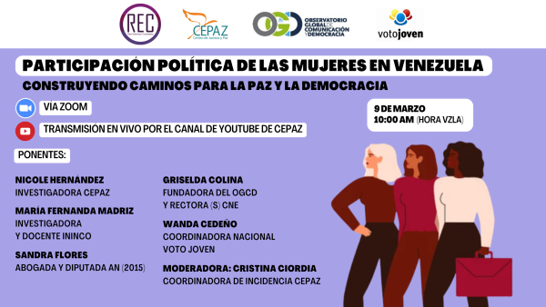 Presentación de informe: Participación política de las mujeres en Venezuela. Construyendo caminos para la paz y democracia 
